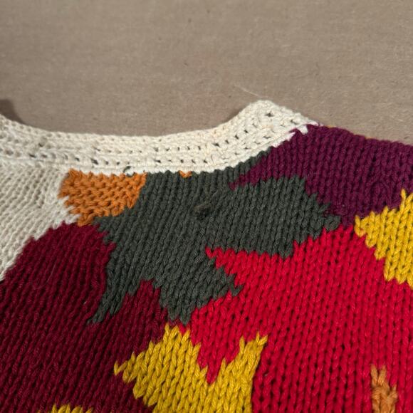 Vintage Fall Leaf Sweater Autumn Maple 80s 90s Ramie Knit BEST American L - Picture 7 of 9